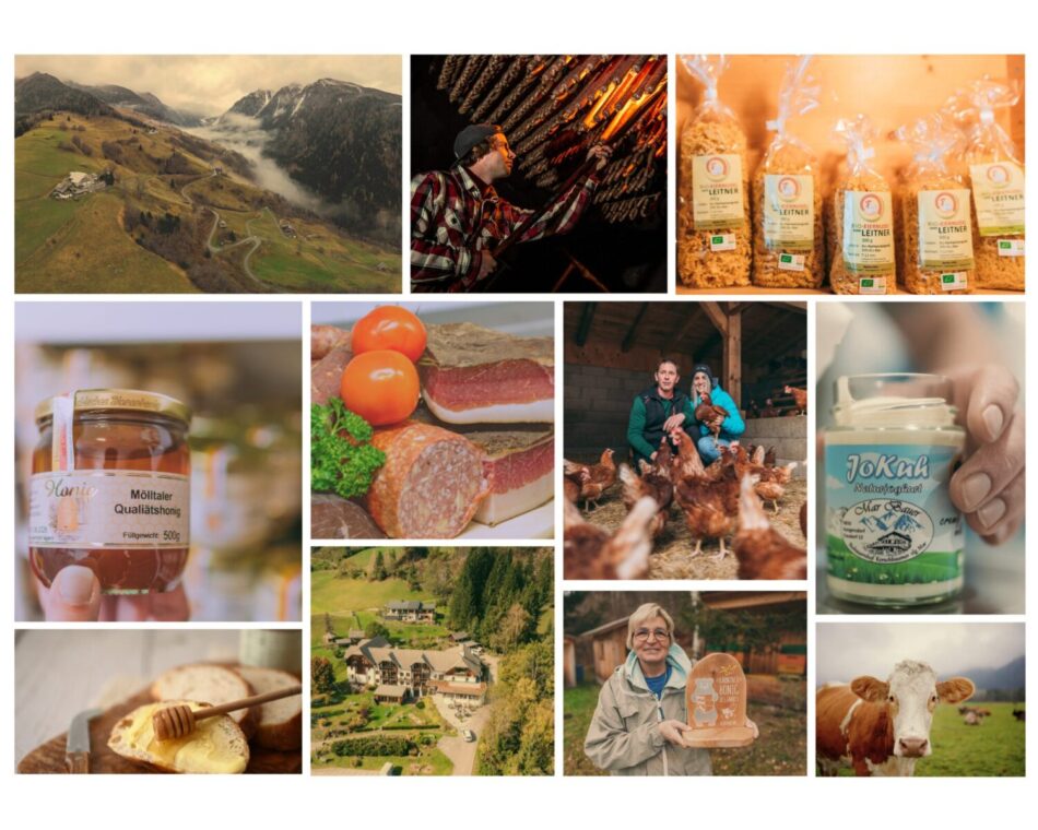 Bilder Collage von Produzenten und Produkten der Region